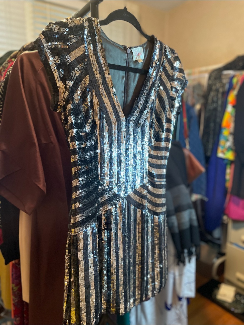 Parker Cocktail Party Dress in Black & Silver